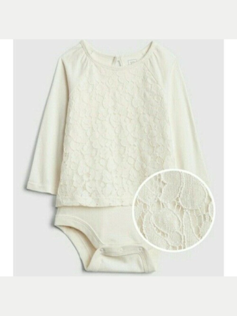 Baby Gap White Long Sleeve Bodysuit Lace Dress Overlay EUC Girl Toddler 12-18m